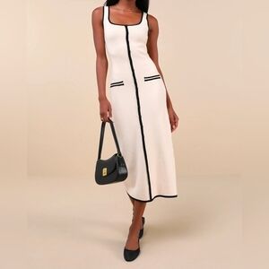 Lulus Sophisticated Composure Cream Knit Button-Front Midi Dress, Size Small
